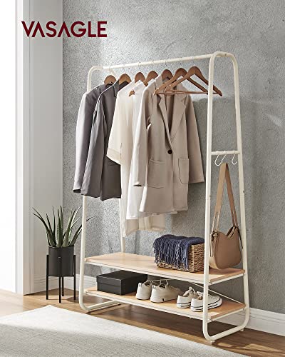 Industrial Pipe Clothes Rack, Oak and Cream