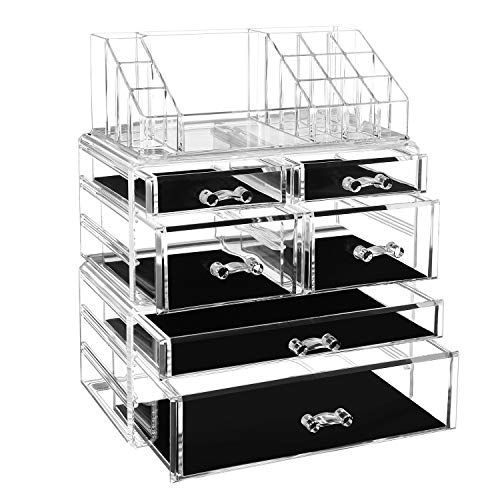 Makeup Organizer, Cosmetics Organizer with 6 Drawers and 16 Compartments in Different Sizes, transparent