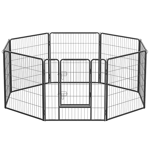 8-Panel Pet Playpen, Iron Dog Cage, Heavy Duty Pet Fence, Puppy Whelping Pen, Foldable and Portable, 77 x 80 cm, Grey