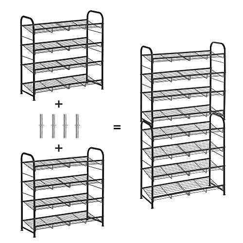 4-Tier Shoe Rack, Stackable Shoe Storage Organiser, Hold up to 16 Pairs, Steel, 68.5 x 27.5 x 65 cm, for High Heels, Trainers, Slippers, in the Entryway, Black