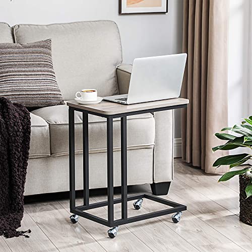 End Table, Side Table, Coffee Table, with Steel Frame and Castors, Easy Assembly, Industrial, for Living room, Bedroom, Balcony, Greige and Black