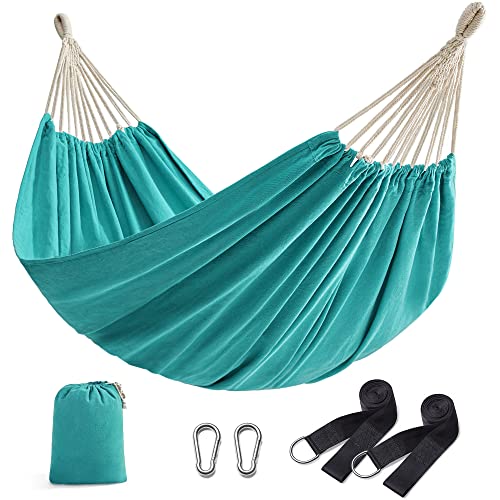 Hammock, 210 x 150 cm, Double Hammock, 300 kg Load Capacity, for Terrace, Balcony, Garden, Outdoor, Camping, with Carry Bag, Fastening Straps and Carabiners, Turquoise