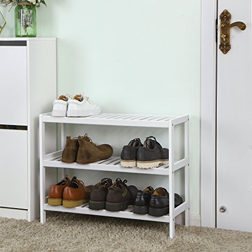 Bamboo Shoe Rack, 3-Tier Storage Shelf, 70 x 26 x 55 cm (W x D x H), ideal for Hallway, Bathroom, Living Room and Corridor, White