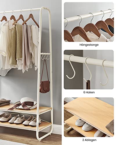 Industrial Pipe Clothes Rack, Oak and Cream