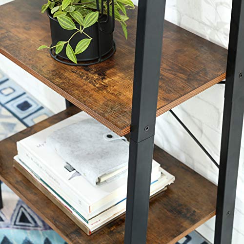 Ladder Shelf, Bookshelf, 4-Tier Industrial Storage Rack for Living Room, Bedroom, Kitchen, Rustic Brown and Black