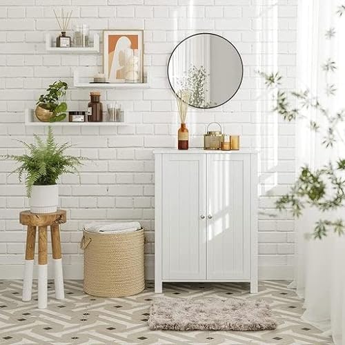 Freestanding Bathroom Cabinet Storage Cupboard Unit with 2 Doors and 2 Adjustable Shelves, White