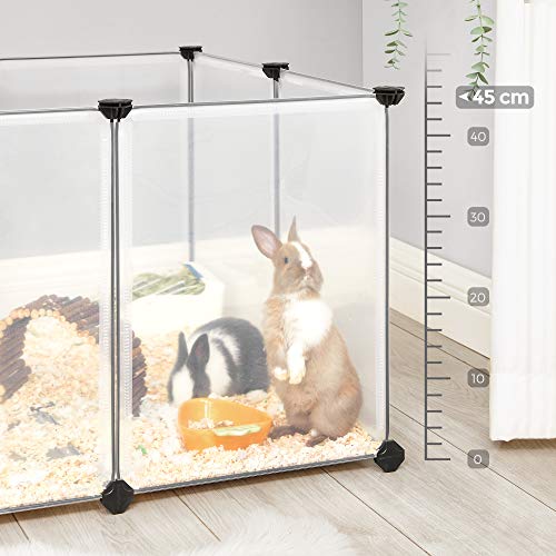 Guinea Pig Playpen, C and C Cage with Stairs, 143 x 73 x 91 cm, Pet Exercise Run, DIY Plastic Fence Cage for Hamsters, Rabbits, Small Pets, Transparent