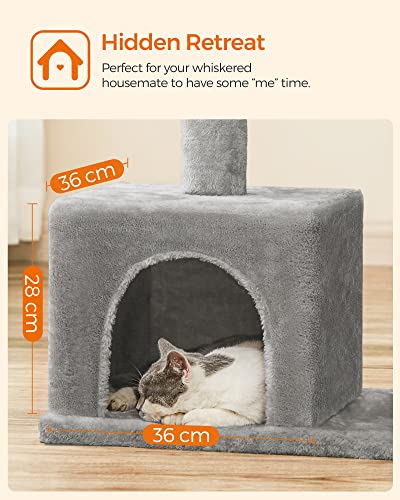 Cat Tree, Compact Cat Condo with 2 Caves, Light Grey