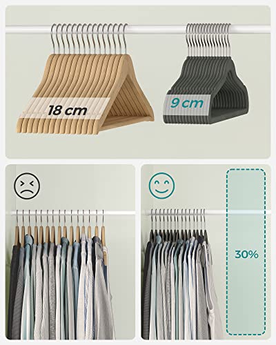 Set of 30 Velvet Hangers, 42 cm Long, Thin and Durable, High Load Capacity, with 360° Swivel Hooks, for Coats Shirts Suits, Grey , ABS Plastic, Metal, 43.5 x 0.6 x 22.5 cm