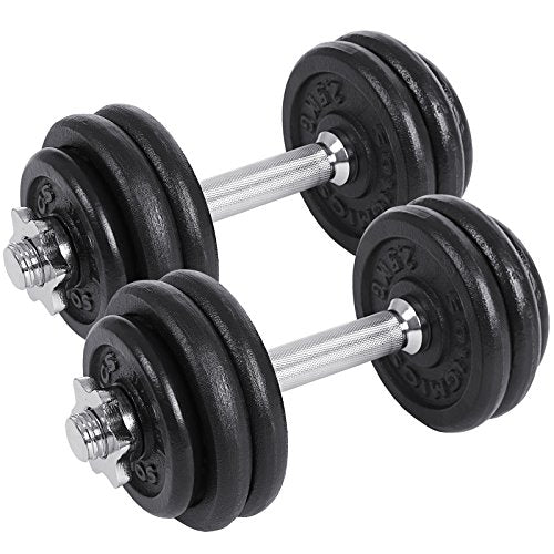 Set of 2 Cast Iron Dumbbells, 2 x 15 kg Weight Plates, Adjustable for Men Women Workout, Steel Grip, Fitness Training, Weight Lifting, Home Gym, Black