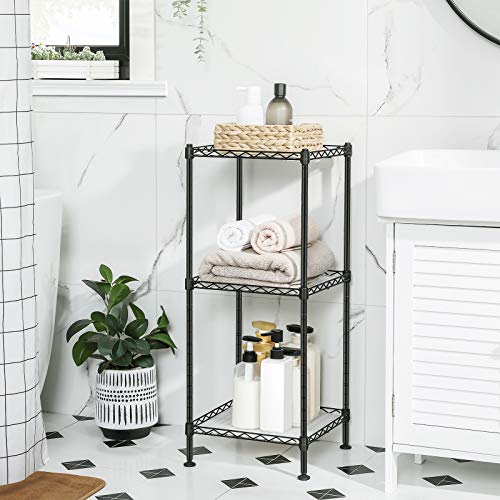 Bathroom Shelf, 3-Tier Wire-Shelving Unit, Metal Storage Rack, Total Load Capacity 60 kg, with 3 PP Sheets, 30 x 30 x 73 cm, Expandable Design, for Small Space, Black