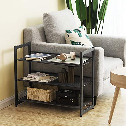 3-Tier Shoe Rack Storage, Steel Mesh, Flat or Angled Stackable Shoe Shelf Stand for 9 to 12 Pairs of Shoes, Black