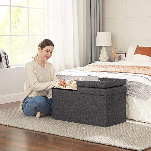 80L Storage Ottoman, Folding Shoe Bench, with Flipping Lid, Load Capacity 300 kg, 76 x 38 x 38 cm, Dark Grey