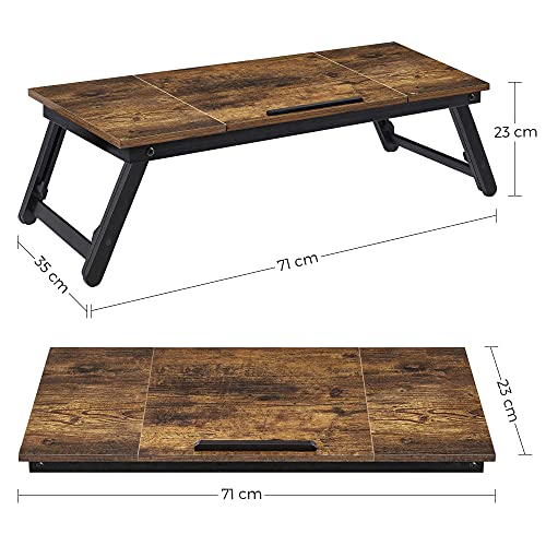 Laptop Desk for Bed or Sofa with Adjustable Tilting Top up to 14.3 Inches, Right-Left Handed Breakfast Serving Tray with Height Adjustable Folding Legs, Drawer, Rustic Dark Brown