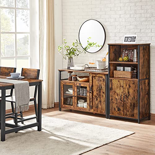 Buffet Cabinet, Sideboard, Floor Storage Cabinet with Transparent Doors, Rustic U