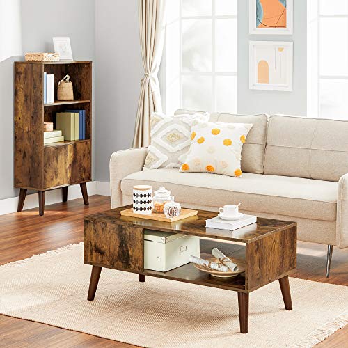 Retro Coffee Table, Cocktail Table, Mid-Century Modern Accent Table with Storage Shelf for Living Room, Reception, Easy Assembly, Brown