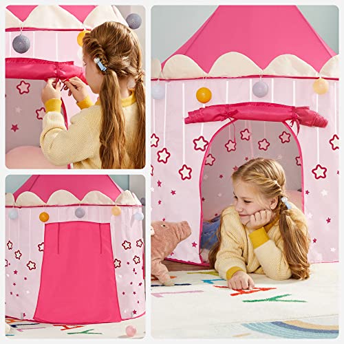 Princess Castle Play Tent for Girls Toddlers, Indoor and Outdoor Playhouse, Portable Pop Up Play Teepee, Gift for Kids, Pink