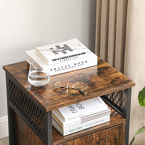 Bedside Table, Side Table, End Table, 40 x 40 x 60 cm, with Open Shelf and Storage Cabinet, for Living Room, Bedroom, Industrial, Rustic Brown and Black