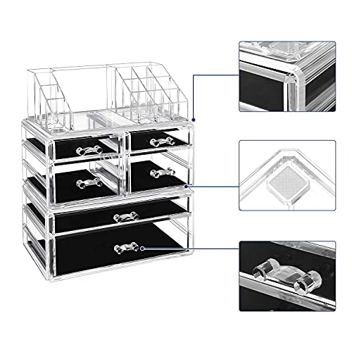 Makeup Organizer, Cosmetics Organizer with 6 Drawers and 16 Compartments in Different Sizes, transparent