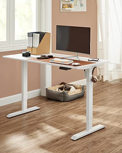 Height-adjustable electric desk, table frame, desk stand, without table top, with hook, infinitely adjustable, memory function, steel, white