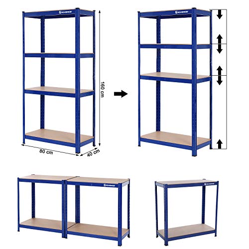 160 x 80 x 40 cm Heavy-Duty Shelving Rack - 520 kg Capacity - Boltless Steel Shelves - Blue