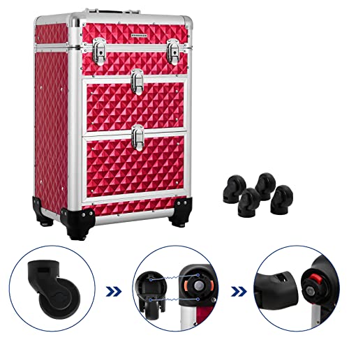 Travel Accessories Rolling Trolley Cosmetic Case ABS Red 34 x 27 x 57 cm