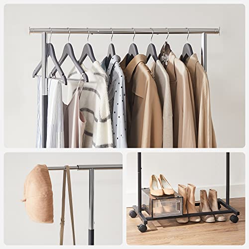 Clothes Rail, Clothes Rack, Garment Rack on Wheels, Hanging Rail for Clothes, Top Rail Holds up to 25 kg, Adjustable, Silver and Black