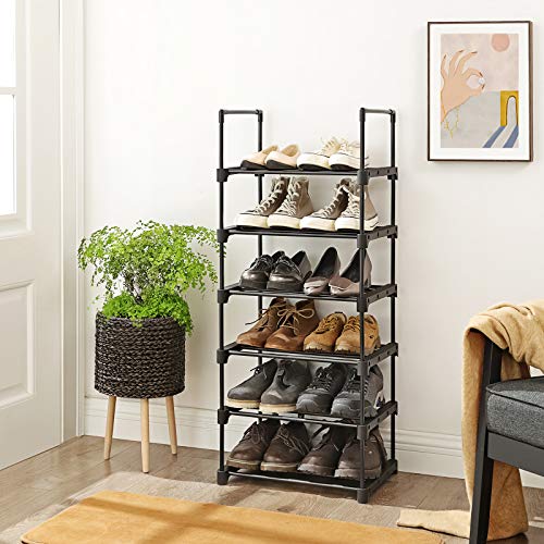 6-Tier Shoe Rack, Iron Shoe Storage Organiser, Customisable Design, Space-Saving and Versatile Shelf, for Entrance Living Room Bedroom Kitchen, 45 x 30 x 106 cm, Black