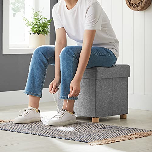 Storage Ottoman, Padded Foldable Bench, Chest with Lid, Solid Wood Feet, Space-Saving, Holds up to 300 kg, for Bedroom, Hallway, Children’s Room, Light Grey