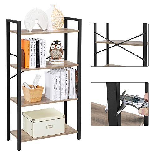 4-Tier Bookshelf, Storage Rack with Steel Frame, 120 cm High, for Living Room, Office, Study, Hallway, Industrial Style, Greige and Black