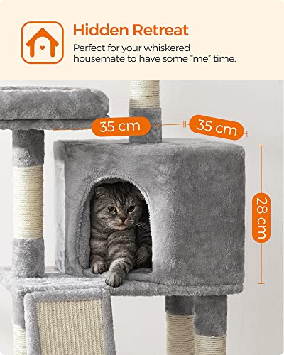 Cat Tree, Cat Condo 115 cm, Scratching Ramp, Light Grey