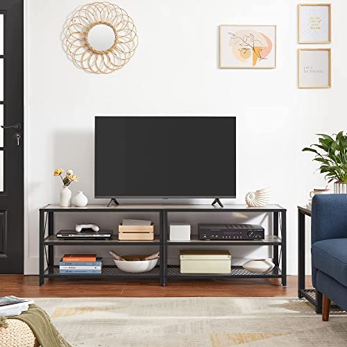 TV Stand, TV Table for TV up to 70 Inches, with Shelves, Steel Frame, Living Room, Bedroom Furniture, Greige and Black