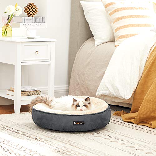 Dog Bed, Doughnut Cat Bed, Round, 50 cm Dia, Dark Grey