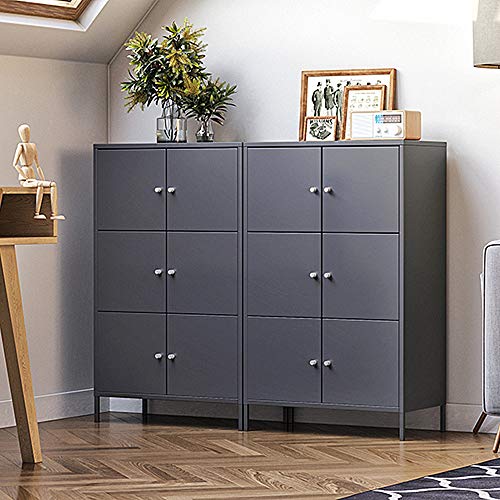 Storage Cabinet, 3-Tier Metal Office Cabinet, Multipurpose Storage Organiser Stand with 6 Doors, 65 x 36 x 105.2 cm, Max. Load Capacity 15 kg per Shelf, Grey