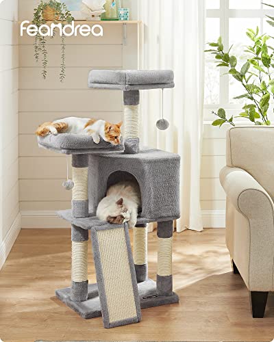 Cat Tree, Cat Condo 115 cm, Scratching Ramp, Light Grey