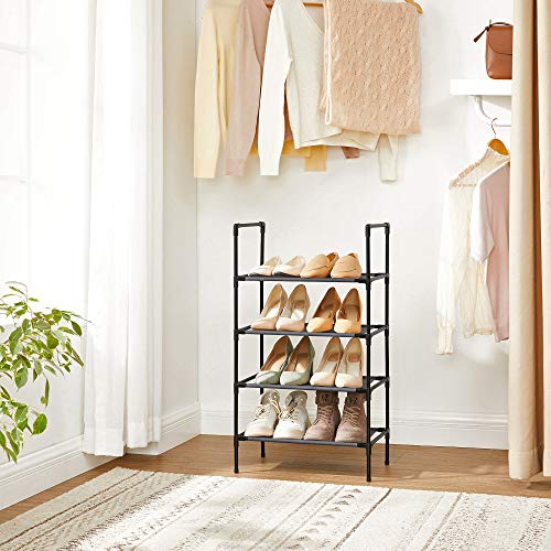 4-Tier Shoe Rack, Shoe Storage Organiser with Metal Frame, Non-Woven Fabric Layer, for Hallway, Bedroom, Living Room, 45 x 28 x 80 cm, Black