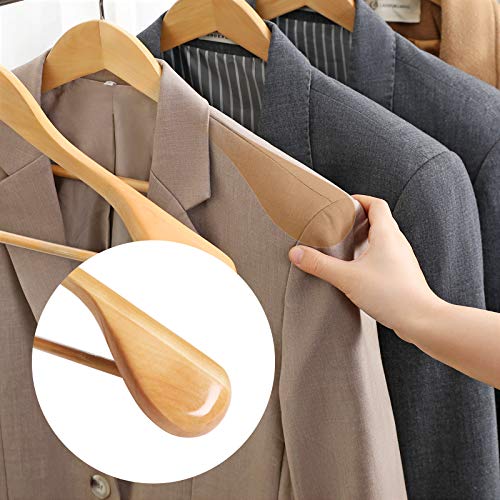 Suit Hangers, Set of 6, Solid Wood Contoured Hangers with Extra Wide Shoulders, Non-Slip for Outfits, Shirts, Coats, Jackets, Trousers, Pants, 360° Swivel Hook, Natural Colour