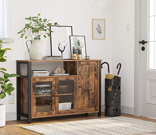 Buffet Cabinet, Sideboard, Floor Storage Cabinet with Transparent Doors, Rustic U