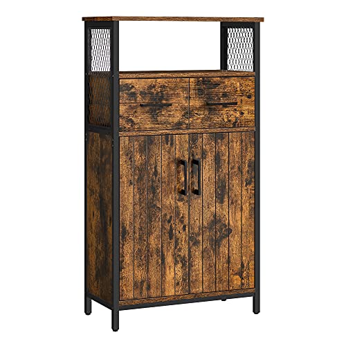 Storage Cabinet, Multipurpose Sideboard with Drawer and Adjustable Shelf, Bathroom Cabinet, Steel Frame, for Living Room Kitchen, Industrial Style, Rustic Brown and Black