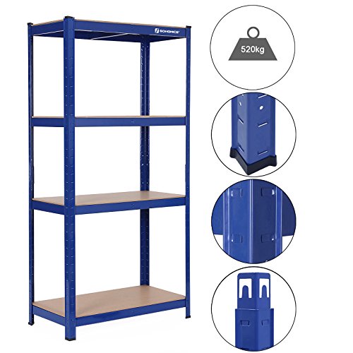 160 x 80 x 40 cm Heavy-Duty Shelving Rack - 520 kg Capacity - Boltless Steel Shelves - Blue