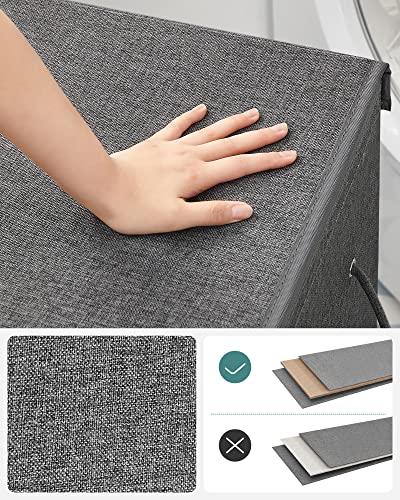 85L Laundry Basket, Wash Basket with Magnetic Lid and Handles, Laundry Hamper, Collapsible, Linen-Look Fabric, Removable Liner Bag, Dark Grey