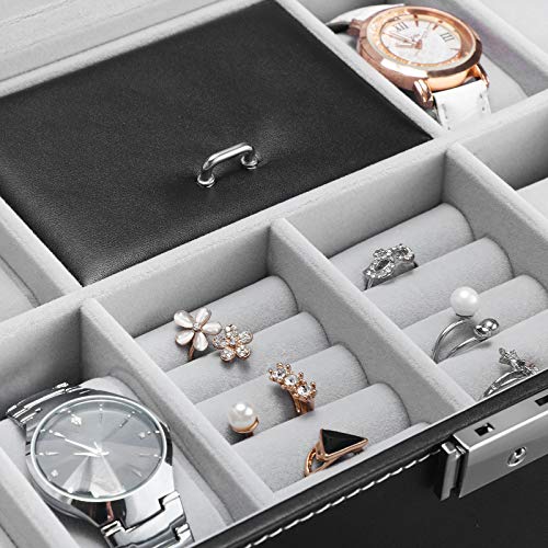 Watch and Jewellery Storage Box Case for 8 Watches with Mirror and Cufflink Box