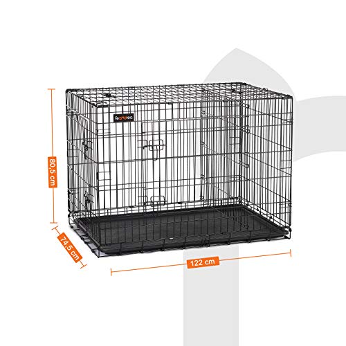 Dog Cage, Dog Crate with 2 Doors, 122 x 74.5 x 80.5 cm, Black