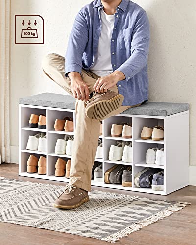 Shoe Bench Bench Shoe Rack with Seat with Cushion and 15 Compartments Storage Rack for Hallway Holds up to 200 kg White Grey