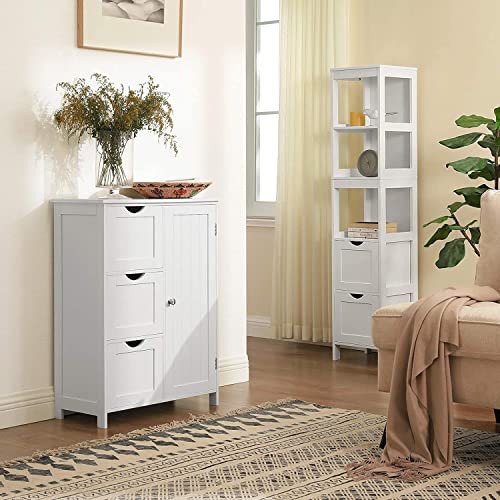 Bathroom Storage Cabinet, Floor Cabinet with 3 Large Drawers and 1 Adjustable Shelf, 60 x 30 x 81 cm, White