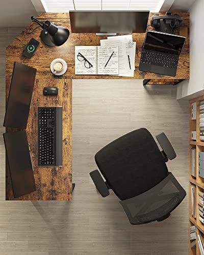 Computer Desk, L-Shaped Corner Desk, Workstation with Shelves for Home Office, Space-Saving, Easy to Assemble, Industrial, Rustic Brown and Black