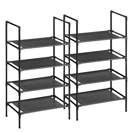 4-Tier Shoe Rack, Set of 2 Shoe Storage Organiser with Metal Frame, Non-Woven Fabric Layer, for Hallway, Bedroom, Living Room, 45 x 28 x 80 cm, Black