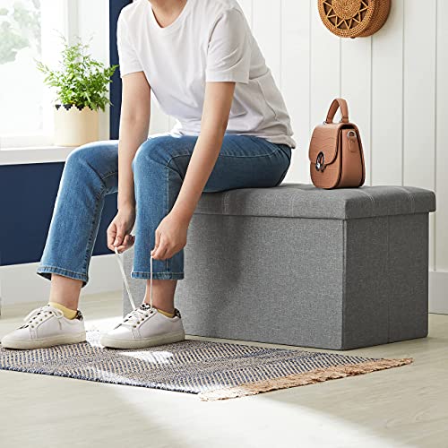 Bench with Storage Space, Chest, Foldable, 76 x 38 x 38 cm, Imitation Linen Cover, for Bedroom, Hallway, Living Room, Light Grey