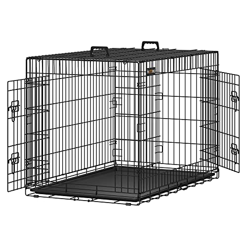 Dog Crate, Foldable, 107 cm, 2 Doors, XL, Black