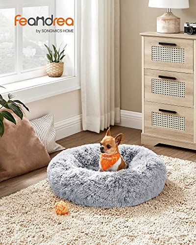 Dog Bed, Donut Cat Bed, Fluffy Calming Pet Bed with Removable, Washable Cover, Soft Long Plush, 60 cm, Grey